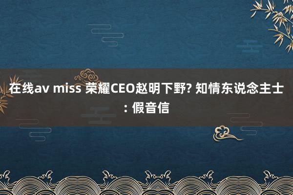 在线av miss 荣耀CEO赵明下野? 知情东说念主士: 假音信